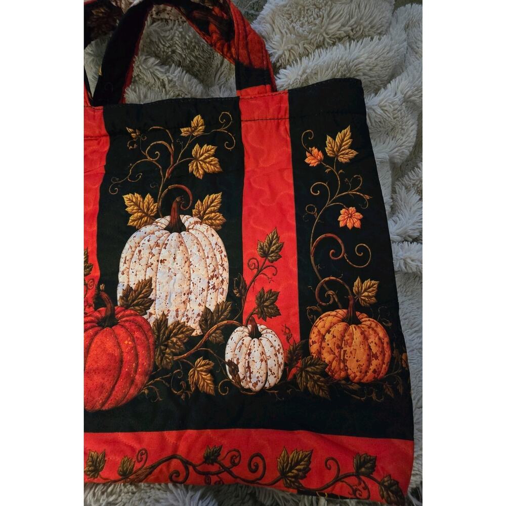 Fall Quilted Colorful Pumpkin Tote Bag 16" x 15" - Picture 4 of 7
